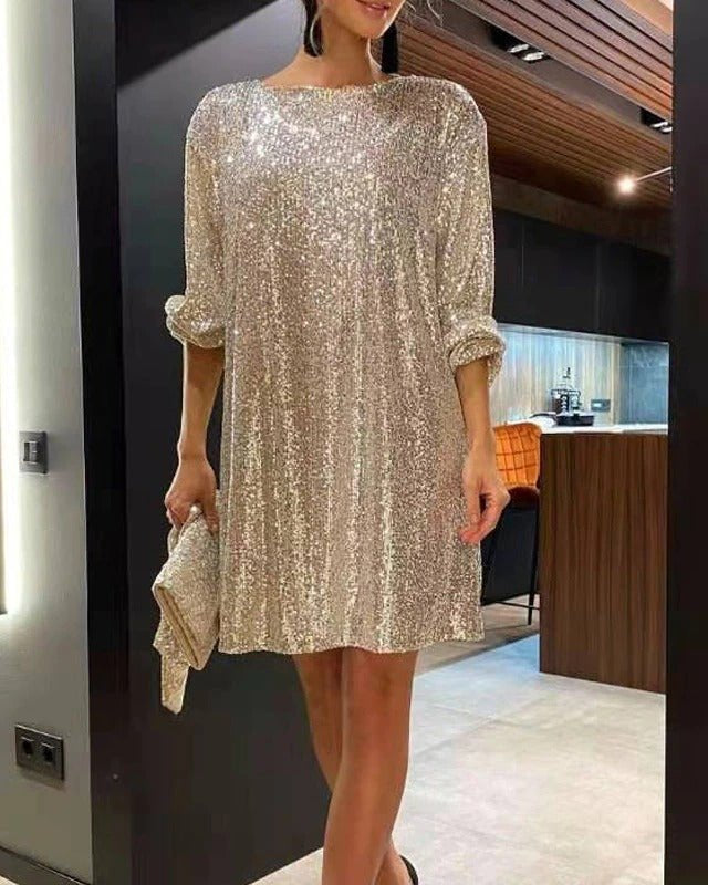 Lumina Wear Aria Sapphire sequin mini dress, black with shimmering sequins, fitted short dress for elegant occasions.