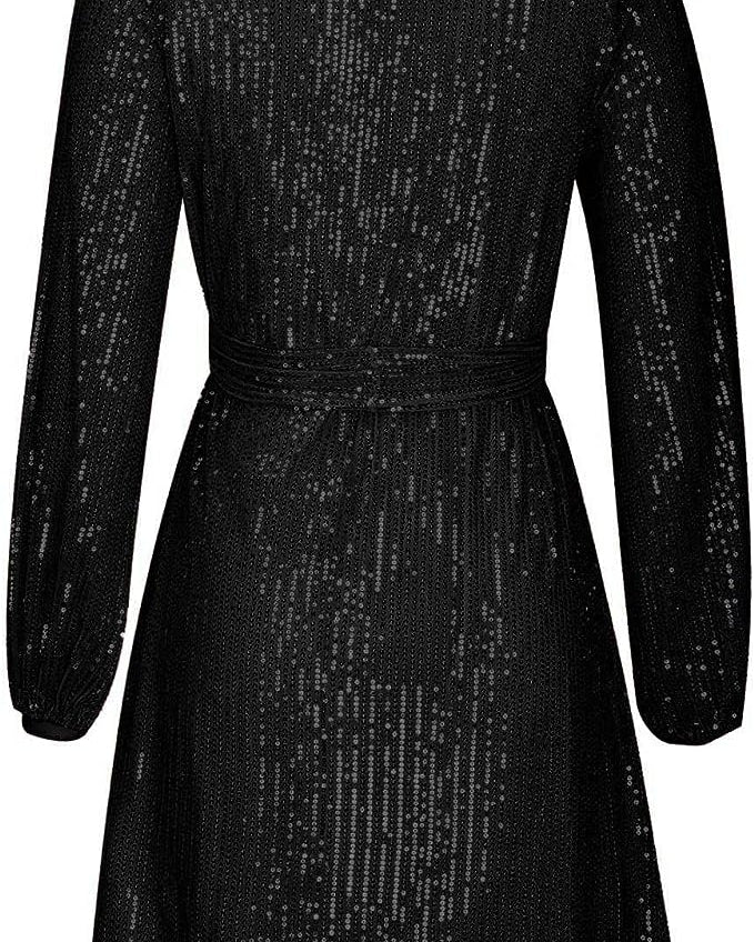 Black Aria Sapphire sequin mini dress by Lumina Wear, featuring a fitted silhouette and elegant neckline, perfect for evening wear.