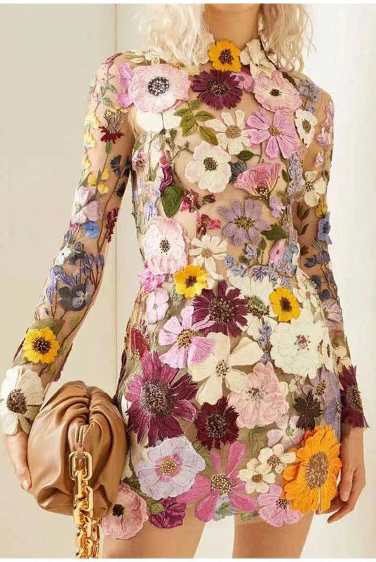 Pink and red floral embroidery mini dress by Lumina Vancouver, featuring a stylish and feminine design.