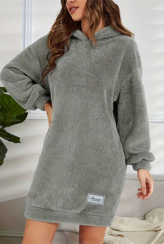 Pink Lumina Vancouver Yolanda Hoodie Dress, mini dress with casual hoodie style, shown in size small with relaxed fit.