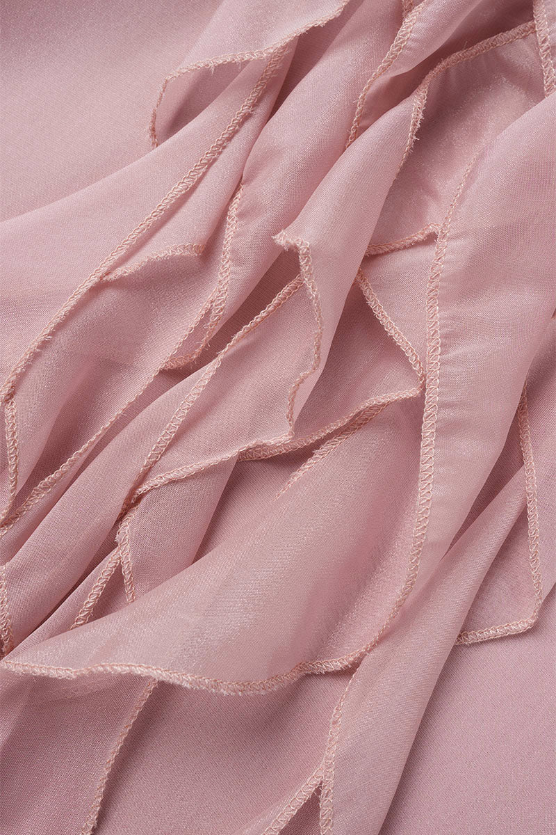 Pink knee-length flowy V-neck mini dress by Lumina Vancouver, featuring a relaxed fit and elegant style.