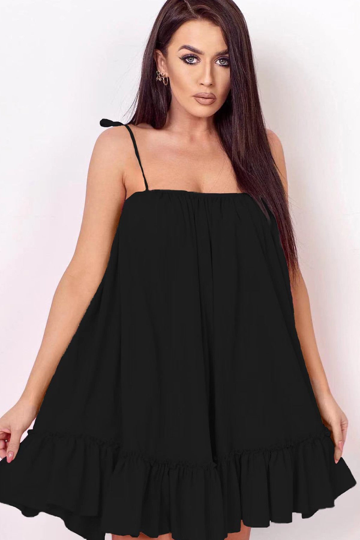 Pink Lumina Nova lightweight cotton mini sundress with thin straps and relaxed fit, perfect for warm weather.