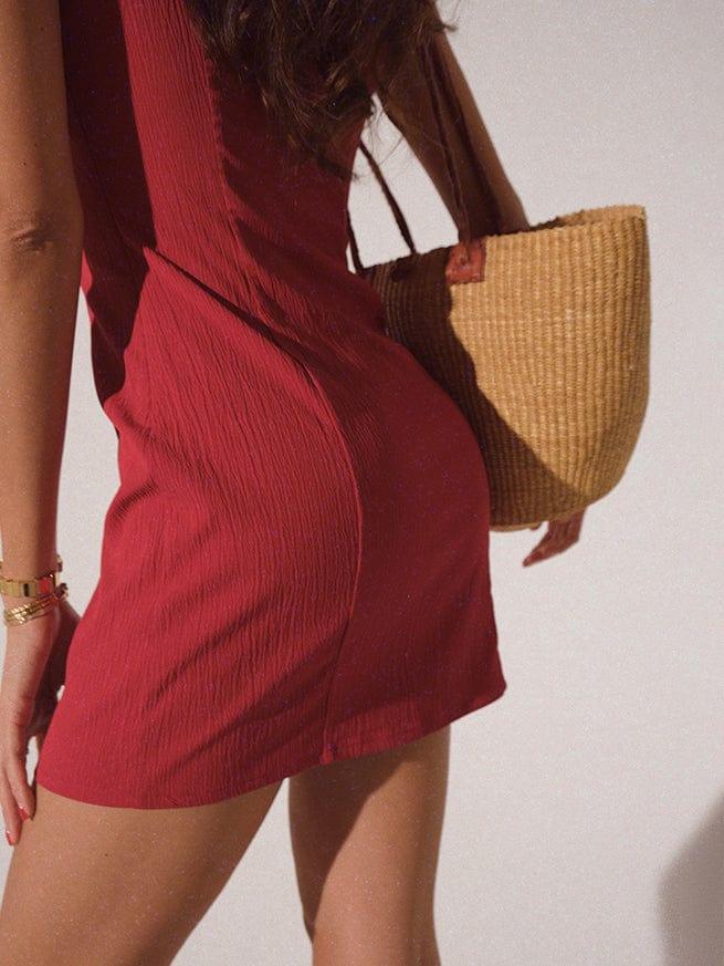 Red Lumina Vancouver Roisin V-Neck Mini Dress, sleeveless, fitted silhouette, perfect for casual or semi-formal occasions.