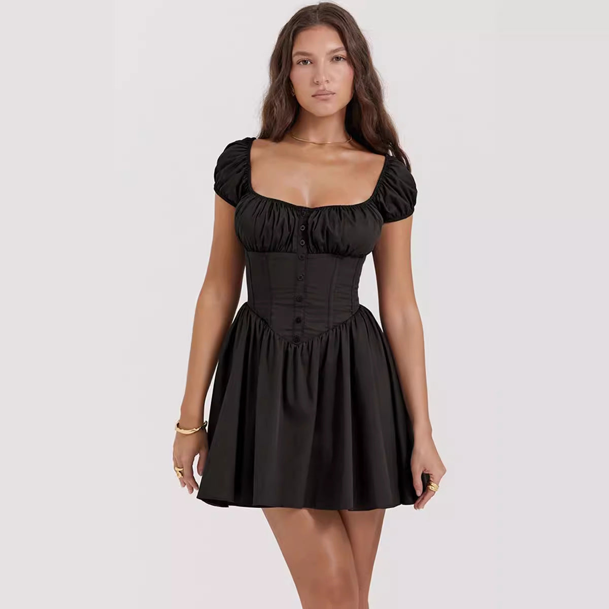 Red Lumina Vancouver Clementina mini dress with button-front A-line silhouette, short length, and classic design.