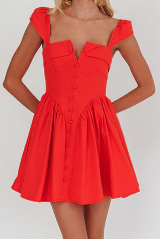Red Lumina Vancouver Fenella mini dress with square neckline, fitted silhouette and stylish design perfect for casual or dressy occasions.