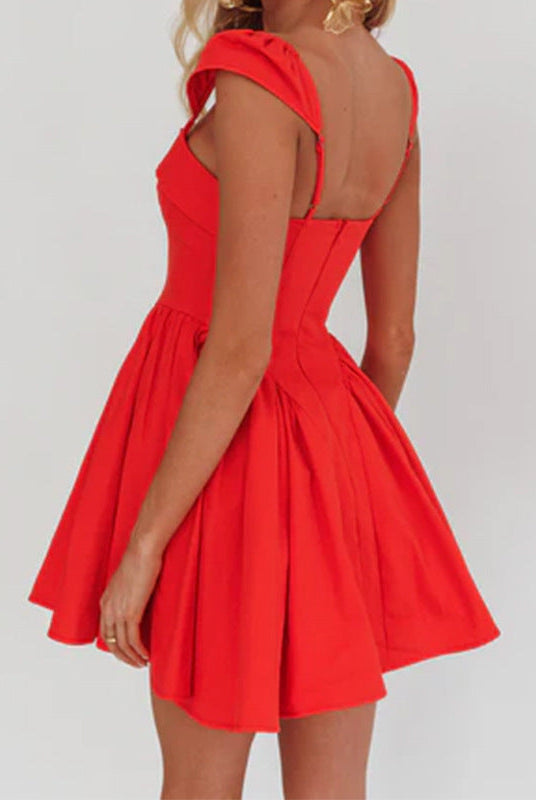 Red Lumina Vancouver Fenella mini dress with square neckline, fitted silhouette, and sleeveless design.
