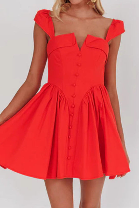 Red Lumina Vancouver Fenella mini dress with square neckline, slim fit, and sleeveless design, perfect for stylish casual wear.