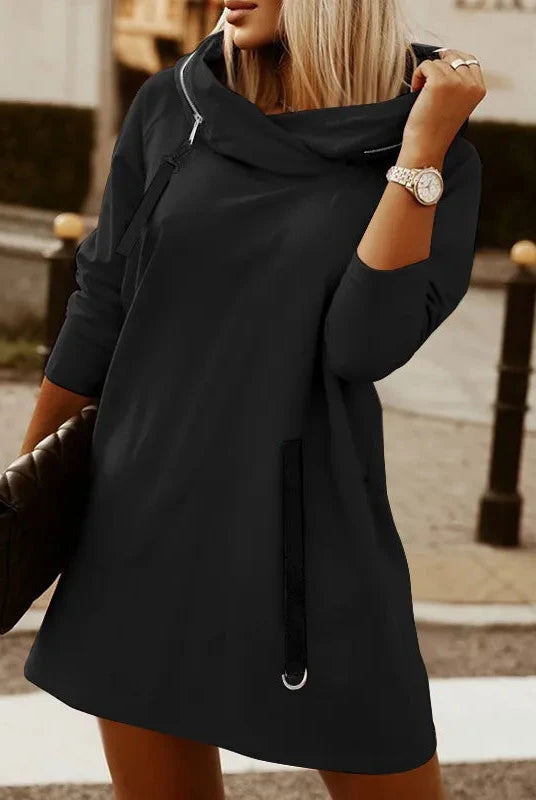 Red StellarNovaBloom sweatshirt dress by Lumina Vancouver, a stylish mini dress with a cozy, relaxed fit and modern design.