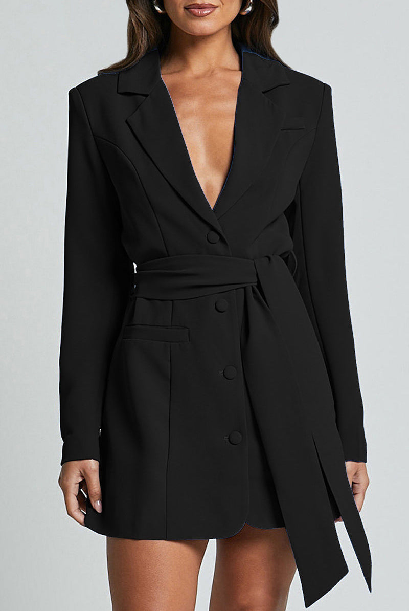 Royal blue Aurora Nightingale blazer mini dress by Lumina Wear, stylish and fitted with a tailored blazer design.