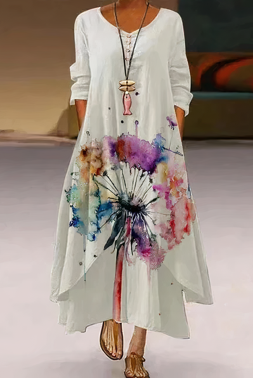 Aurelia casual long sleeve mini dress by Lumina Wear featuring a watercolor dream print, perfect for everyday wear.