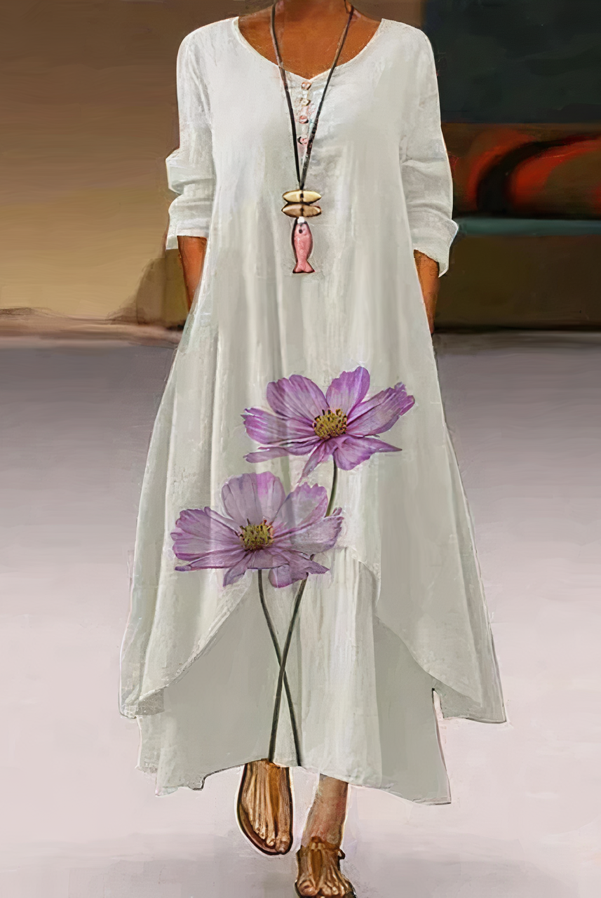 Aurelia casual long sleeve mini dress by Lumina Wear, featuring a watercolor-inspired design and relaxed fit.