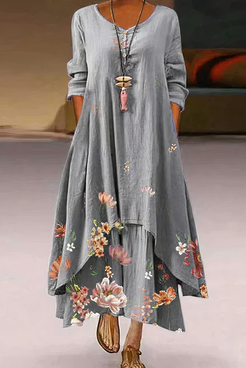 Aurelia casual long sleeve mini dress by Lumina Wear featuring watercolor-inspired print and a relaxed fit.
