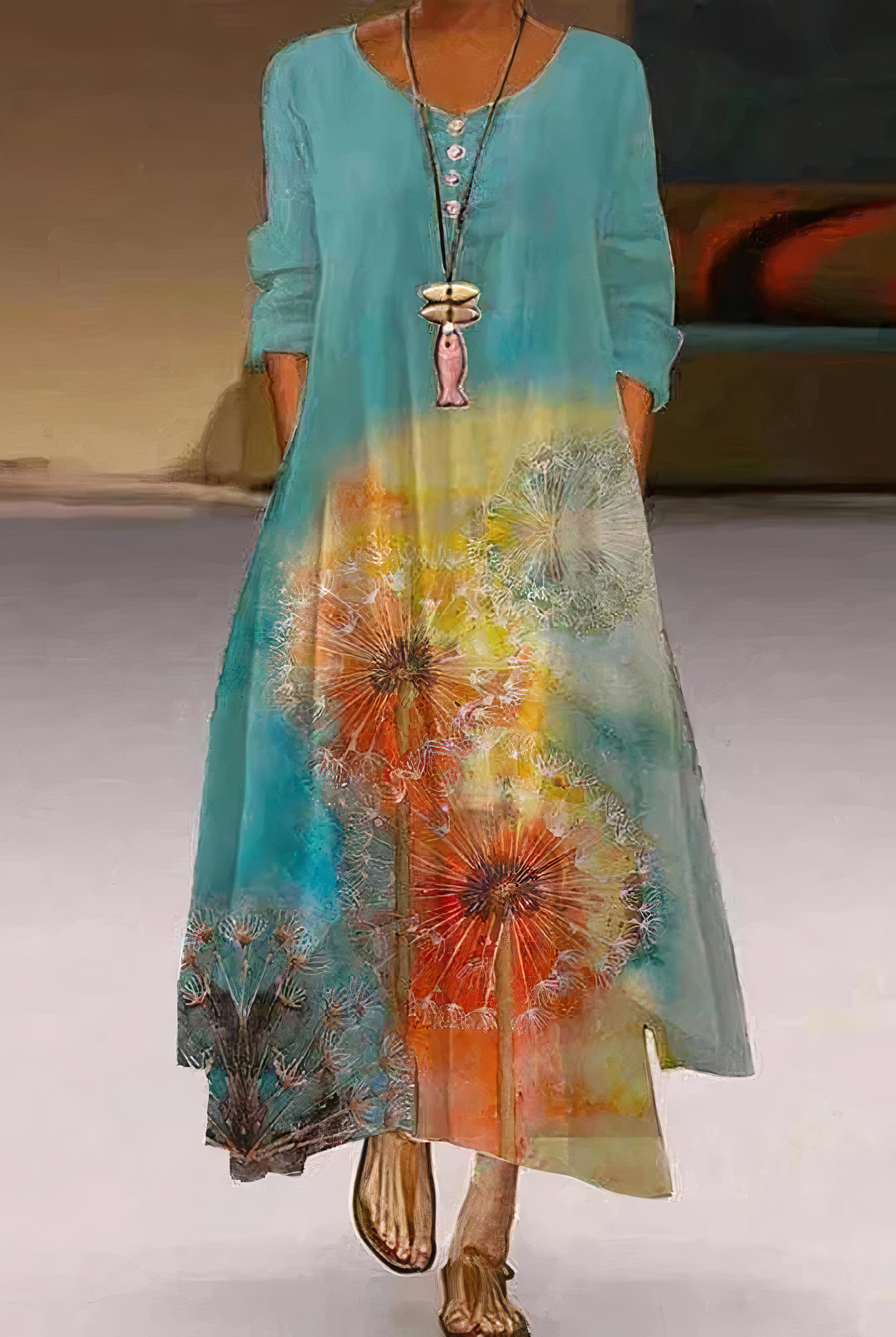 Aurelia casual long sleeve mini dress by Lumina Wear featuring watercolor print and relaxed fit, perfect for everyday wear.