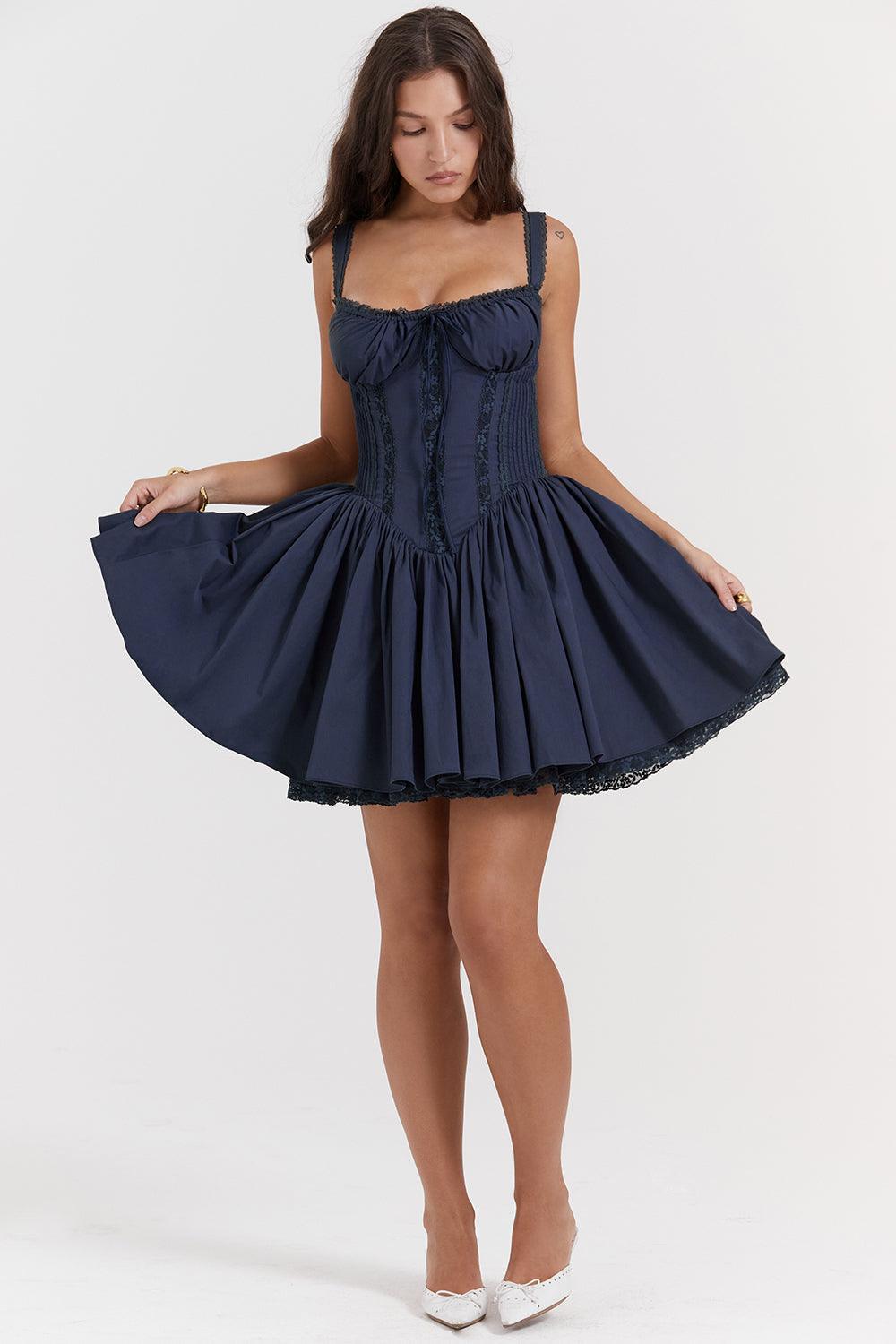 White Lumina Vancouver mini dress with lace-trim bodice, featuring a stylish and elegant design perfect for casual or semi-formal wear.
