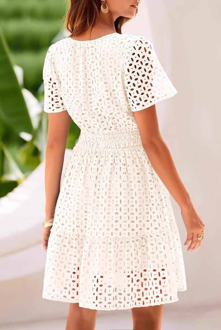 White Elara A-Line Midi Dress by Lumina Vancouver, stylish mini dress with a flattering silhouette and elegant design.