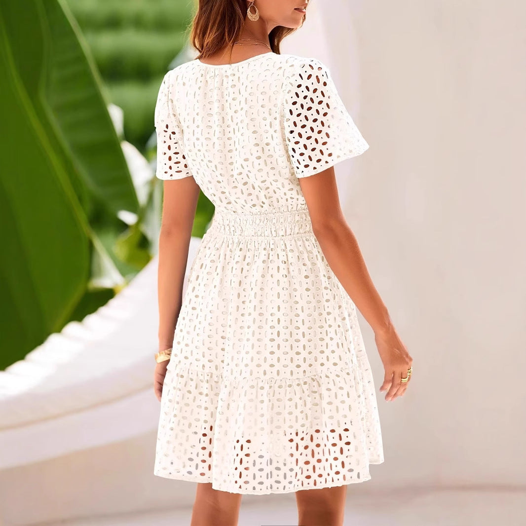 White Elara A-Line Midi Dress by Lumina Vancouver, stylish mini dress with a flattering silhouette and elegant design.