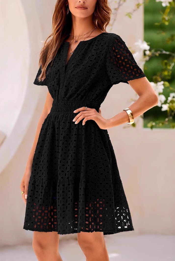 White Elara A-line midi dress by Lumina Vancouver, stylish mini dress with a flowing silhouette and elegant design.