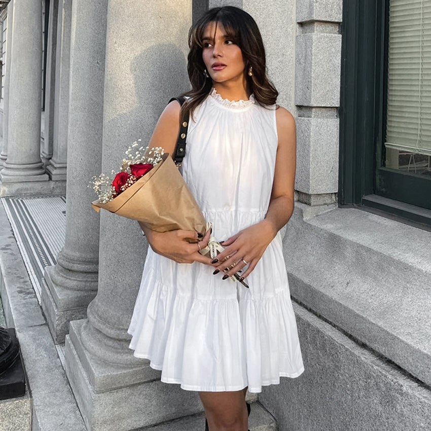 White Lumina Vancouver Nova Breeze sleeveless A-line mini dress, lightweight and stylish for casual and summer wear.