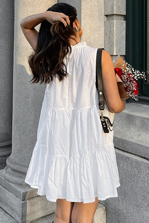 White Lumina Vancouver Nova Breeze sleeveless A-line mini dress, stylish and lightweight for casual or summer wear.