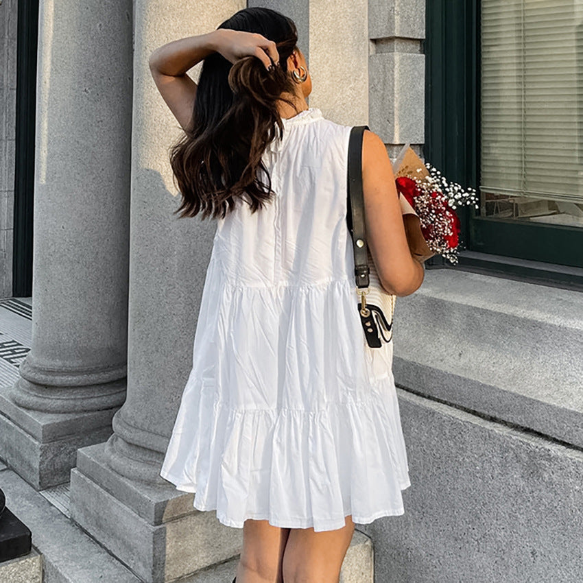White Lumina Vancouver Nova Breeze sleeveless A-line mini dress, stylish and lightweight for casual or summer wear.