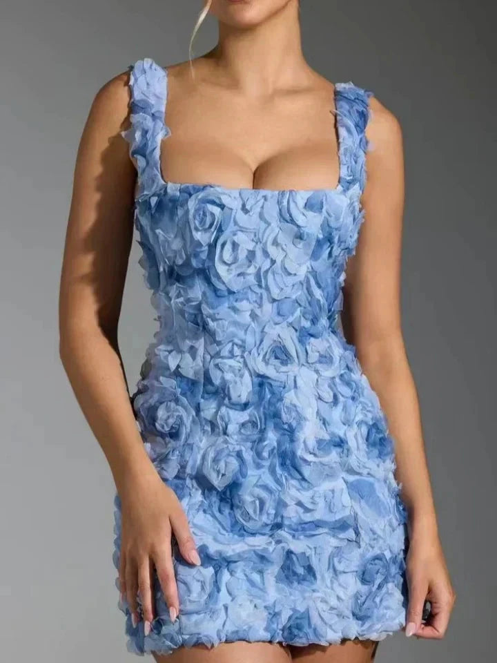 White Lumina Vancouver Honoria mini dress with 3D floral textured fabric, stylish and fitted for a modern look.