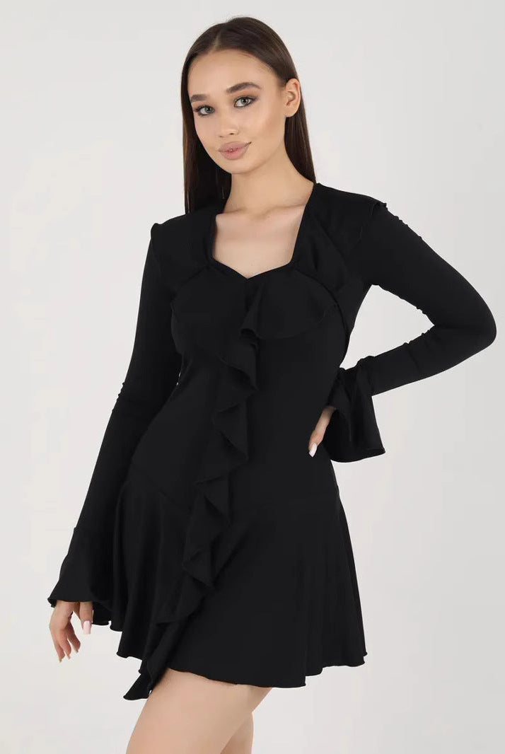 White Nova Lumina Vancouver slim fit V-neck mini dress shown on a model, emphasizing its sleek silhouette and stylish design.