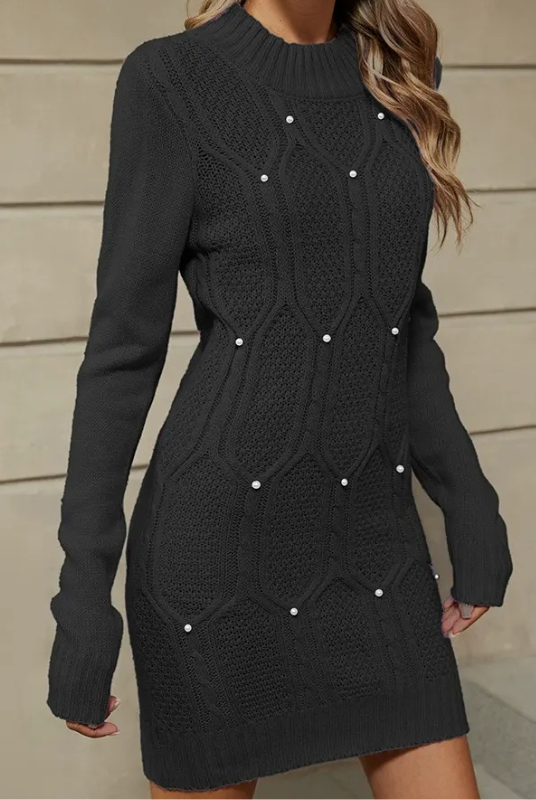 Lumina Wear Roswitha textured knit mini dress in white, showcasing a chic, fitted design with long sleeves and stylish details.