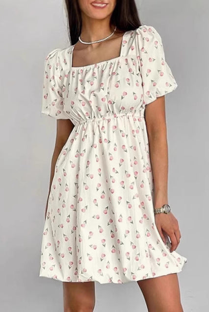 Lumina Vancouver Seraphina floral mini A-line dress in white, featuring a lightweight, feminine design with a fitted waist.