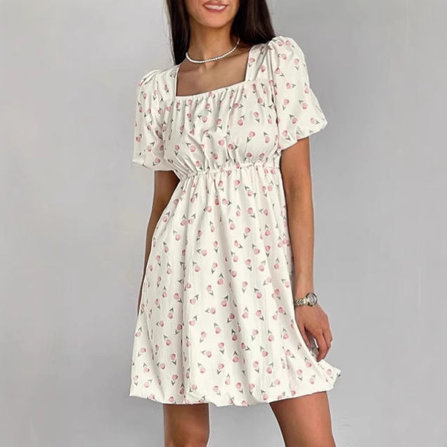 Lumina Vancouver Seraphina floral mini A-line dress in white, featuring a lightweight, feminine design with a fitted waist.