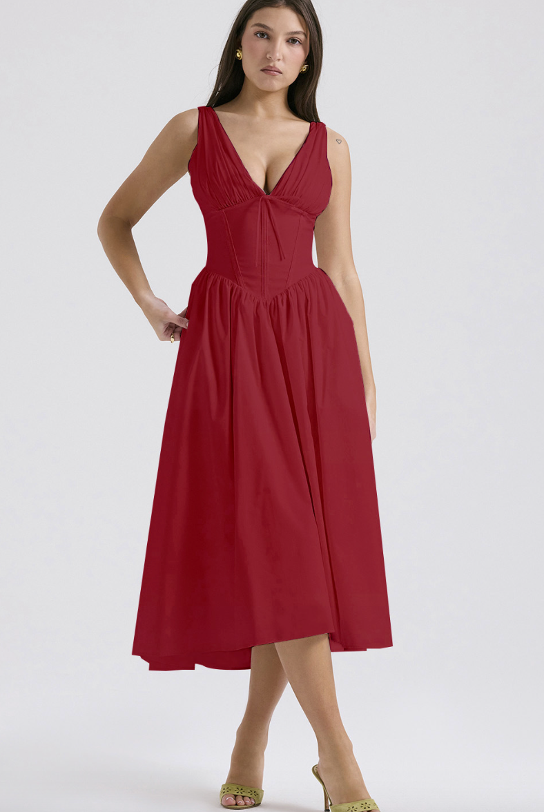 Yellow sleeveless Nova evening dress by Lumina Vancouver featuring a V-neck and floral pattern, perfect for special occasions.