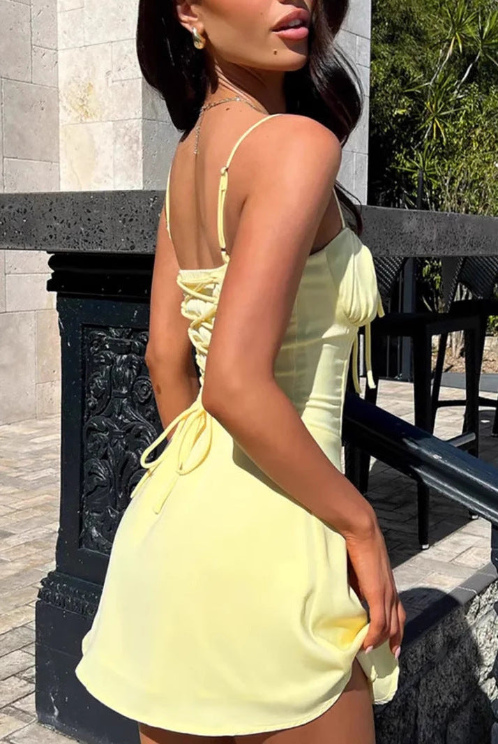 Yellow Alexandria women's mini dress by Lumina Vancouver, lightweight with stylish fit, perfect for casual or dressy occasions.