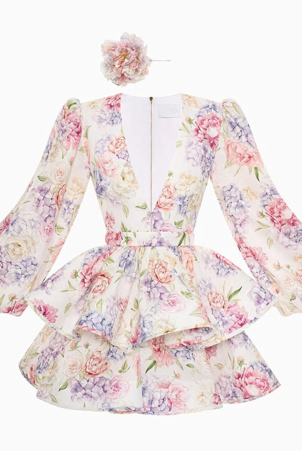 Yellow Lyra floral mini dress by Lumina Vancouver with a deep V-neck, perfect for a stylish summer look.