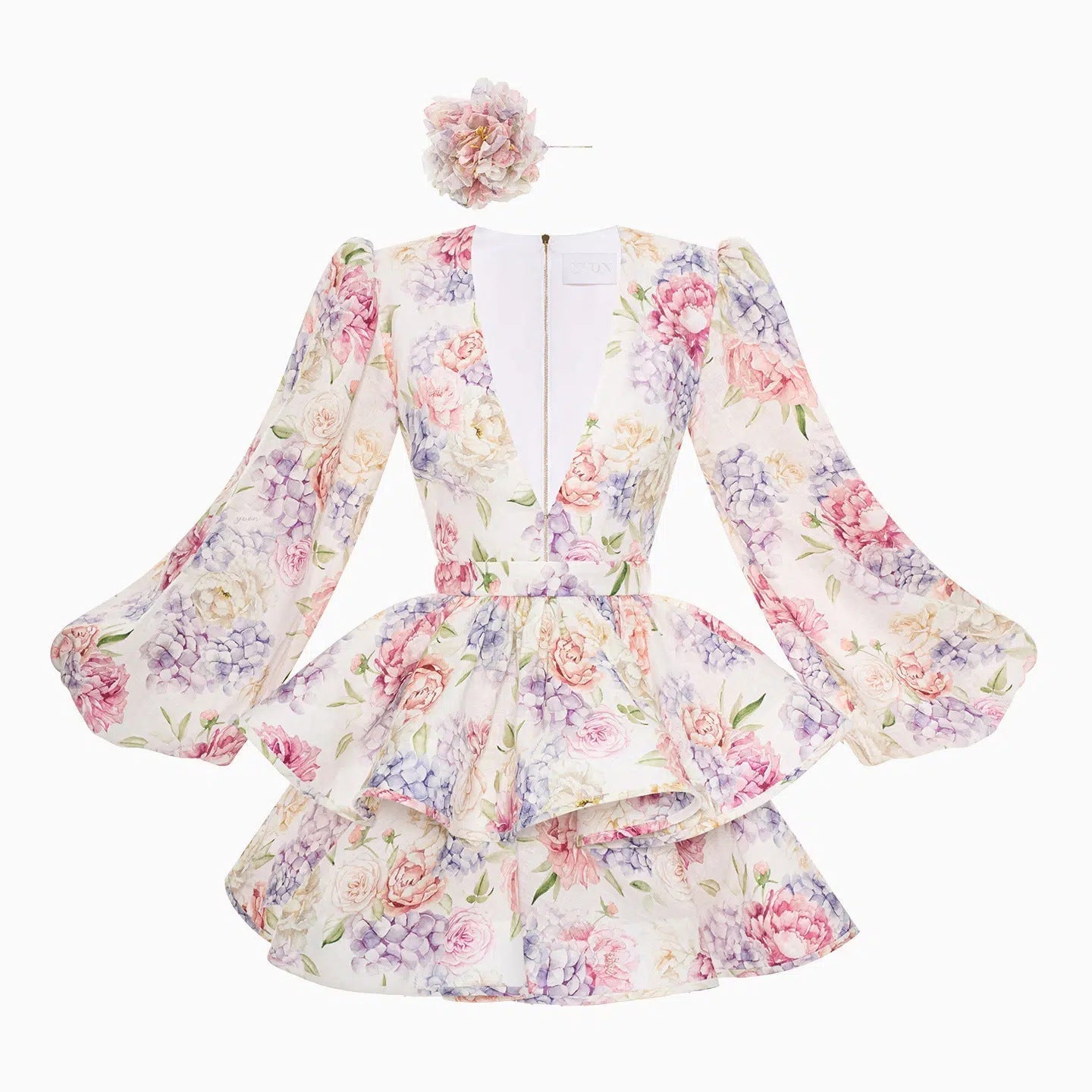 Yellow Lyra floral mini dress by Lumina Vancouver with a deep V-neck, perfect for a stylish summer look.