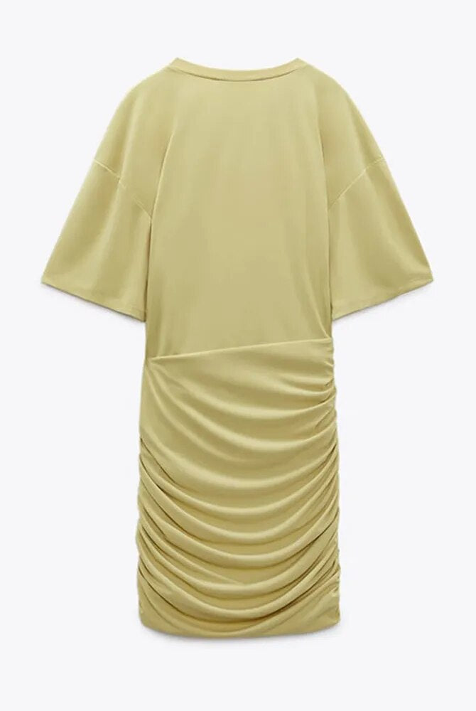 Yellow Lumina Vancouver Fiadh bodycon mini dress with short sleeves, fitted style perfect for stylish daytime or evening wear.