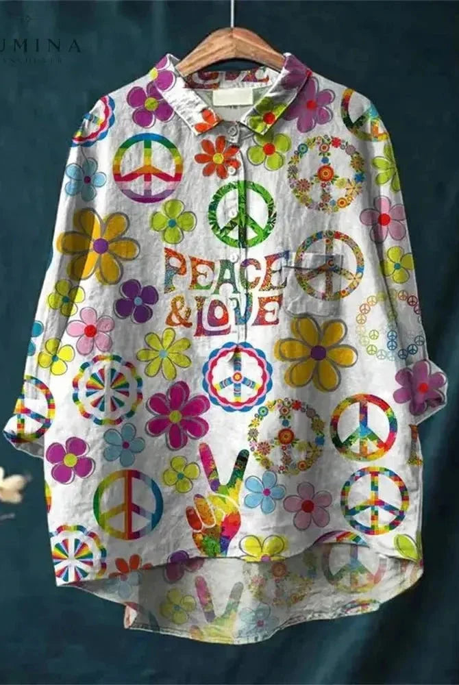Multicolor Serenity Hippie Art T-Shirt by Lumina Wear featuring vibrant, bohemian-inspired design on a casual tee.