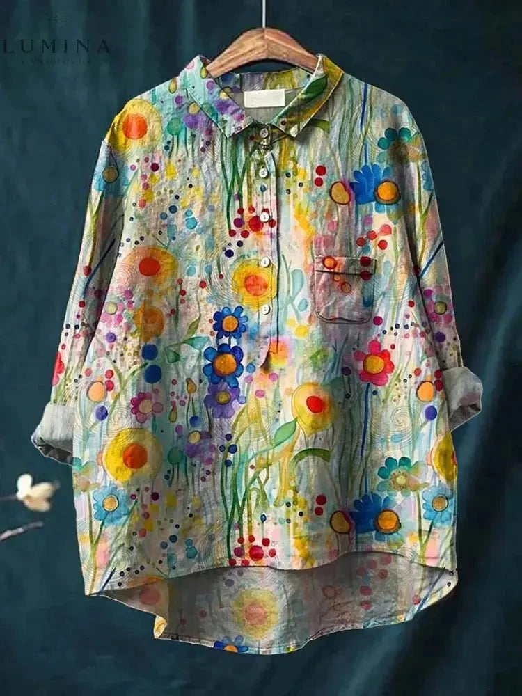 Multicolor Serenity Hippie Art T-shirt by Lumina Vancouver featuring vibrant, bohemian-inspired design on soft fabric.