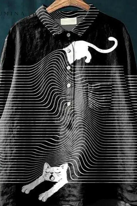 Multicolor Cleo Cat Art T-Shirt by Lumina Wear featuring vibrant cat illustrations on a casual tee shirt.