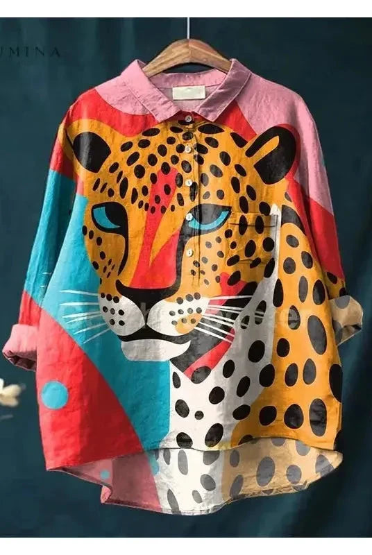 Lumina Wear Simba leopard graphic T-shirt in multicolor, featuring a bold animal print design, perfect for casual style.