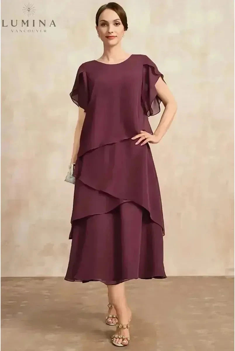 Pink Celestia Classic Chiffon Dress by Lumina Wear, flowing elegant dress with soft fabric and delicate design details.