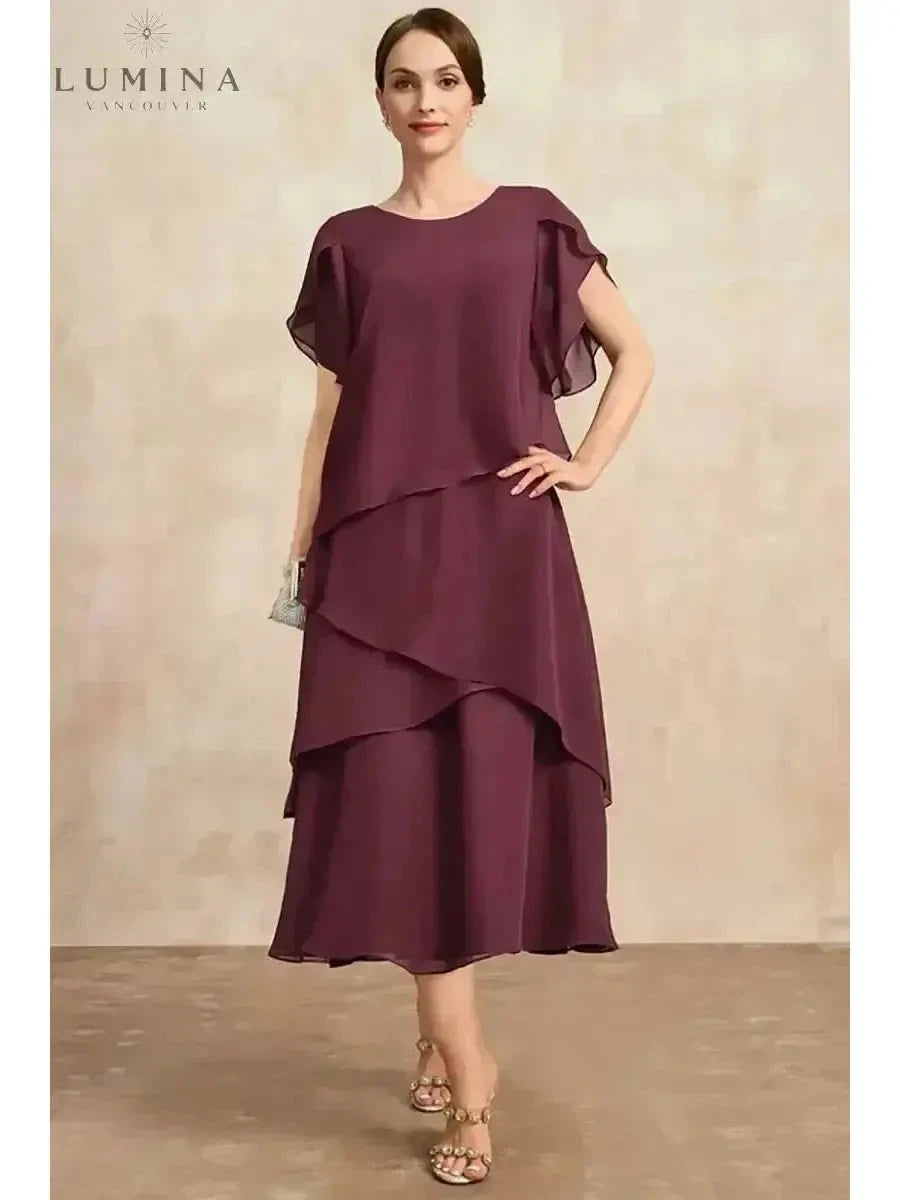 Pink Celestia Classic Chiffon Dress by Lumina Wear, flowing elegant dress with soft fabric and delicate design details.