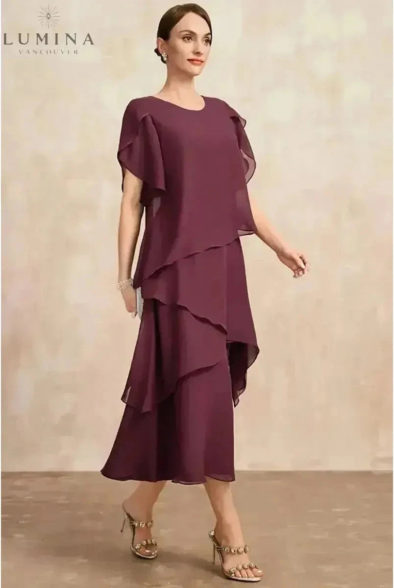 Pink Celestia Classic Chiffon Dress by Lumina Wear, flowing fabric and elegant design, shown on a mannequin.