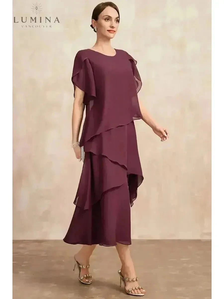 Pink Celestia Classic Chiffon Dress by Lumina Wear, flowing fabric and elegant design, shown on a mannequin.