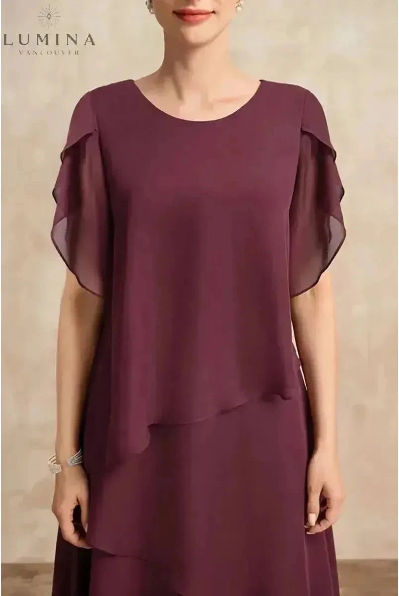 Pink Celestia classic chiffon dress by Lumina Wear, flowing fabric with elegant design, perfect for formal occasions.