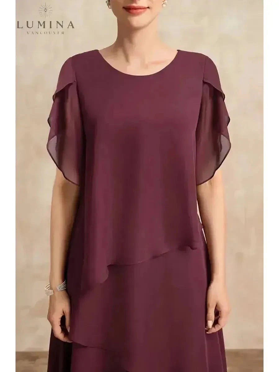 Pink Celestia classic chiffon dress by Lumina Wear, flowing fabric with elegant design, perfect for formal occasions.