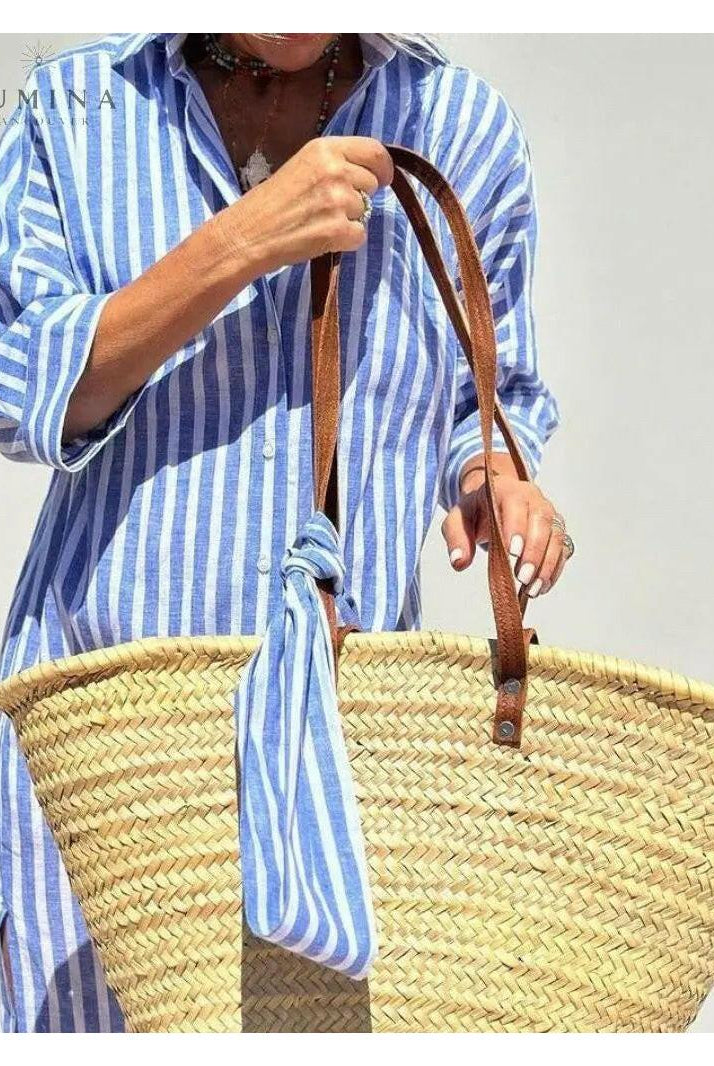 Pink Colen Classic Stripped Lace Shirt Dress by Lumina Vancouver, featuring a tailored fit and lace detailing.
