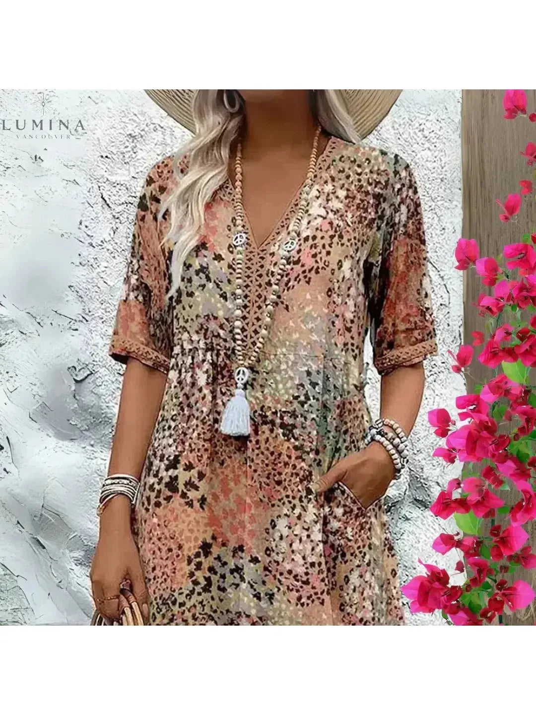 Red Isla spring dress by Lumina Vancouver, lightweight fabric, sleeveless design, perfect for warm weather and outdoor occasions.