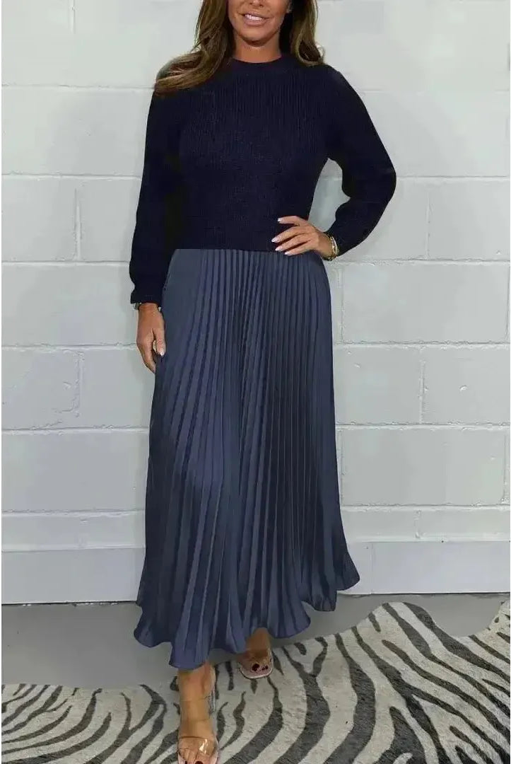 Sky blue Mariana long-sleeved dress by Lumina Wear, featuring a stylish, flowing design with a fitted waist and elegant sleeves.