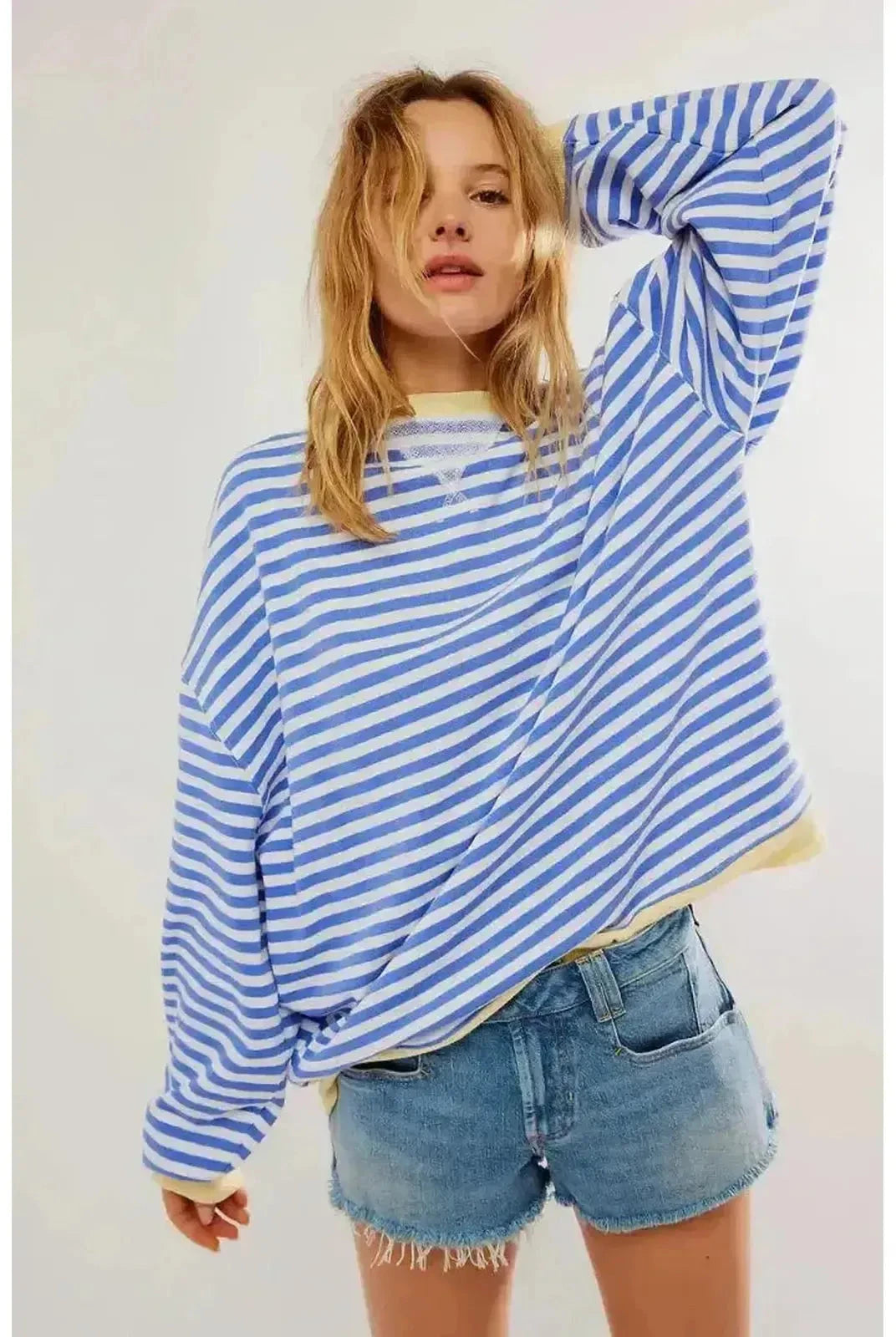 Sky blue oversized fall sweater from Lumina Wear, featuring a cozy, relaxed fit ideal for autumn casual wear.
