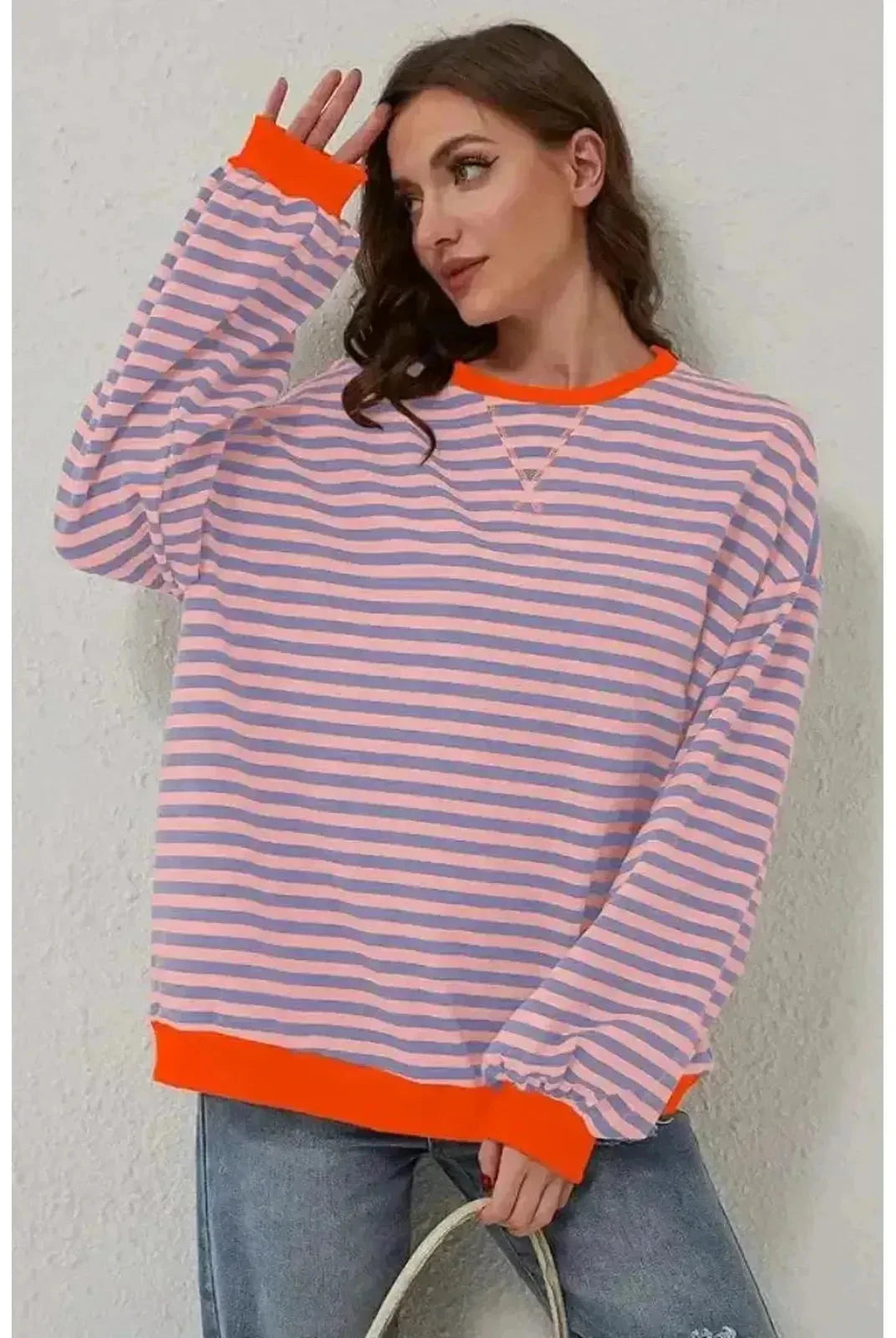 Sky blue oversized fall sweater from Lumina Wear with relaxed fit and cozy knit, perfect for casual autumn outfits.