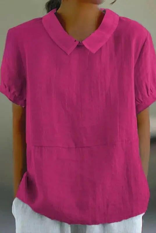 Blue plain short sleeve round neck top by Lumina Wear, casual and comfortable women's top with a simple design.